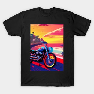 COLORFUL SURREAL RETRO MOTORCYCLE ON THE BEACH T-Shirt